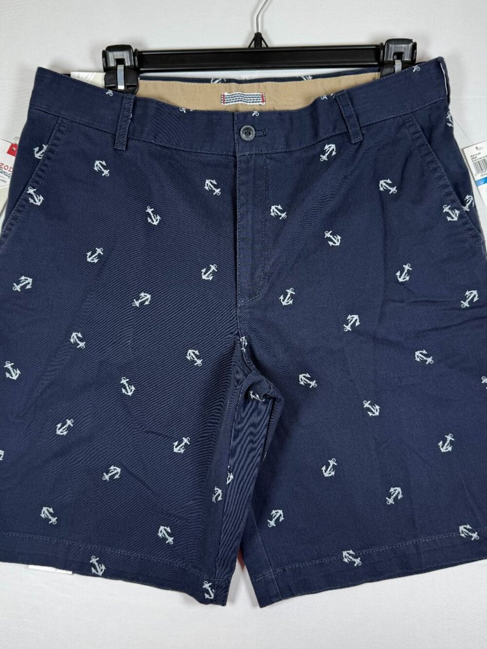 Izod Saltwater Beachtown Shorts Men's 36 Anchor Print Navy Blue Chino Preppy